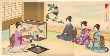 belle - La cérémonie du thé de belles femmes Toyohara Chikanobu japonais